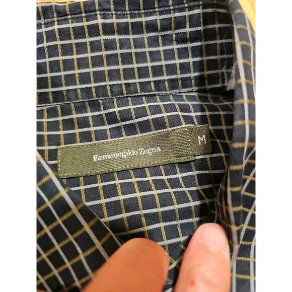 Ermenegildo Zegna Men Dress Shirt M Gray Black Check Plaid Italy Old Money - Picture 3 of 8